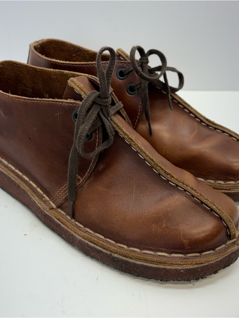 Clarks Originals Desert Trek Men 5.5/W 7.5 Beeswax Leather Center Seam Shoes Vtg